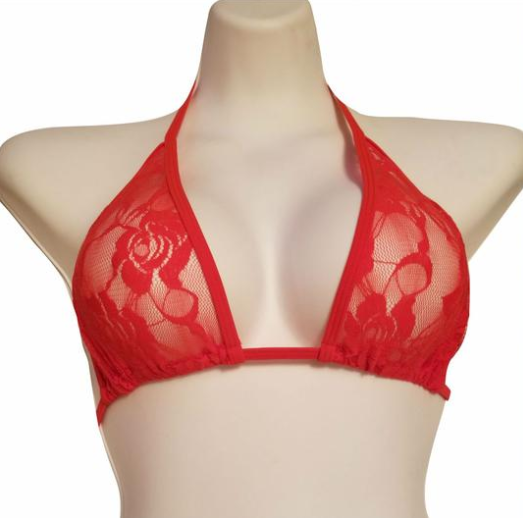 Courtney Sexy Red Lace Sheer Bathing Suit Top See-Through Dancewear Stripper Bikini Top