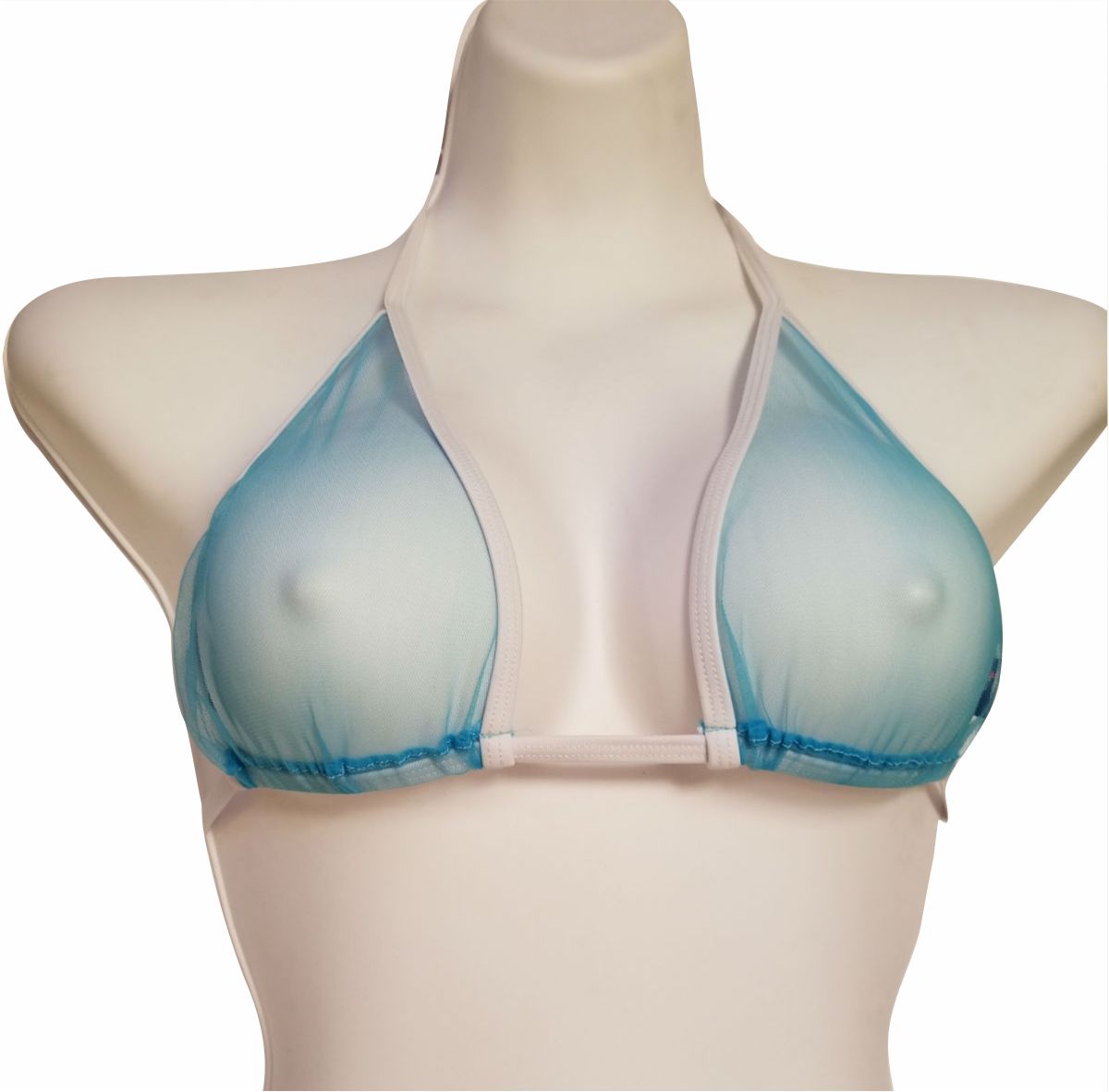 Gigi Sexy Turquoise Sheer Bathing Suit Top See-Through Dancewear Stripper Bikini Top