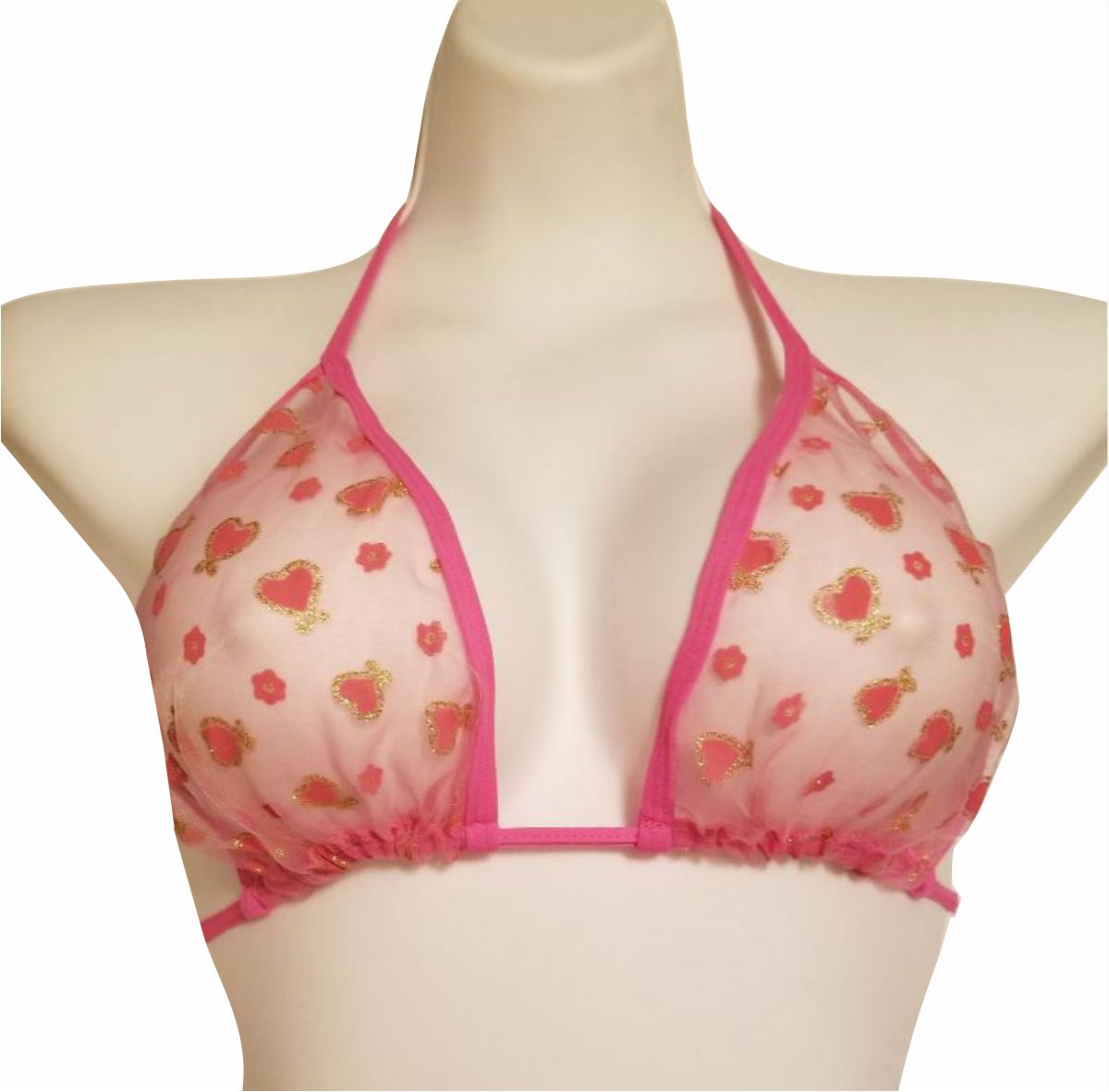 Kia Pink Sexy Sheer Bathing Suit Top See Through Dancewear Mesh Stripper Bikini Top